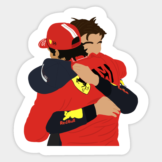 Max Verstappen and Carlos Sainz hugging after Max wins the 2021 World Championship Sticker by royaldutchness